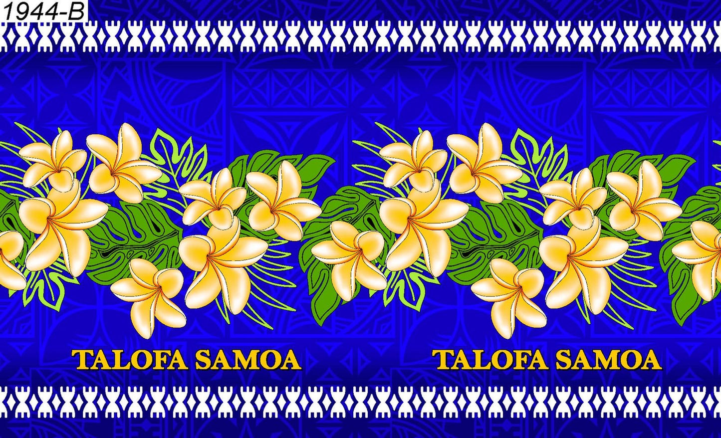 Talofa Samoa plumeria leaf border twirl sarong 2 yards polyester peachskin - price per piece