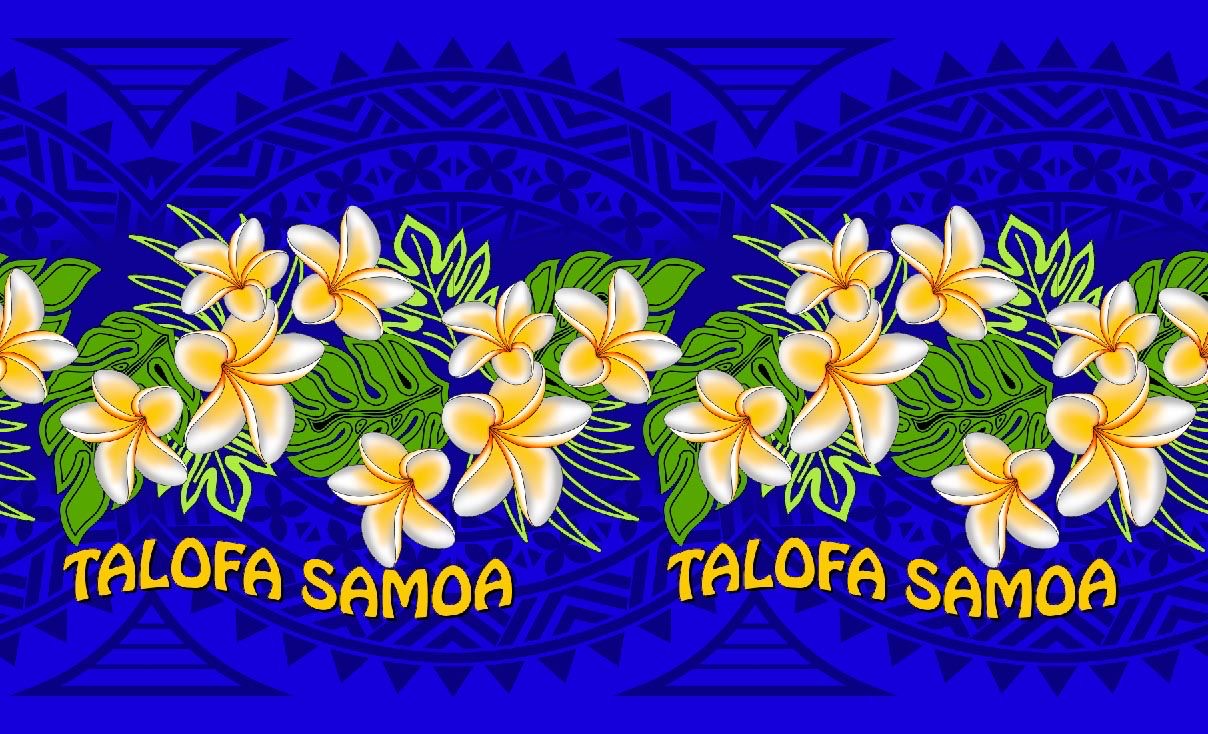 Talofa Samoa plumeria leaf border twirl sarong 2 yards polyester peachskin - price per piece