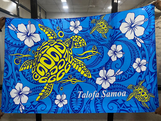 Talofa Samoa large turtle and hibiscus sarong 2 yards polyester peachskin - price per piece