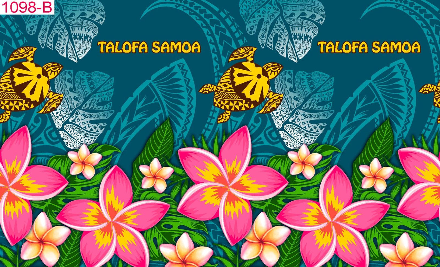 Talofa Samoa plumeria leaf border twirl sarong 2 yards polyester peachskin - price per piece