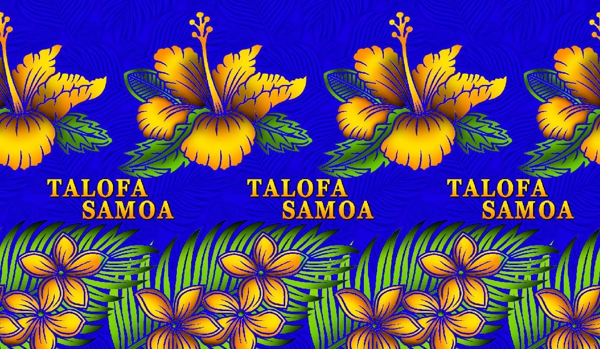 Talofa Samoa hibiscus plumeria leaf border sarong 2 yards polyester peachskin - price per piece